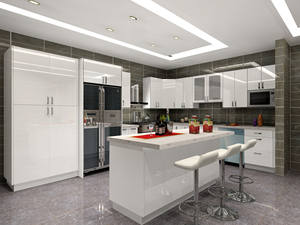 סין foshan מודרני באיכות גבוהה ארונות עץ מותאם אישית 2 pac לאכה גבוהה ברק ארון מטבח - Product Image 3