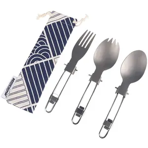<span class=keywords><strong>Set</strong></span> di Posate Pieghevoli in Titanio MIlicamp, Kit Completo 3 Pezzi, Utensili da Campeggio Ecologici e Durevoli - Product Image 1