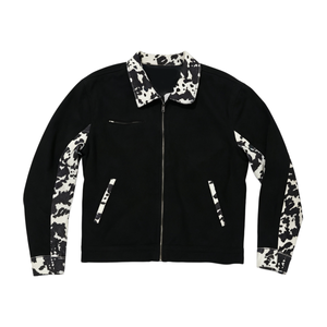 Spliced <b>Camo</b> Sleeve Zip Denim Coat with Side Slit Pockets for Urban Streetwear Hip Hop Party Look for Adult Males - Product Image 5