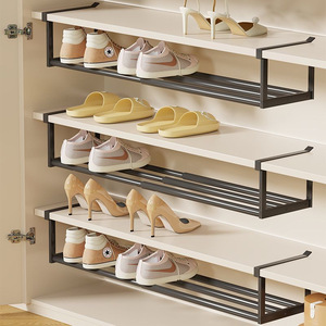 Étagère à chaussures extensible à plusieurs niveaux, sans perçage, gain de place, pour chambre à coucher, placard, blanc et noir - Product Image 3