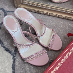 Summer New Sexy Women <b>Sandals</b> Thin Heel Rhinestone High Heels Open Toe Backless Slippers Fairy Style - Product Image 1