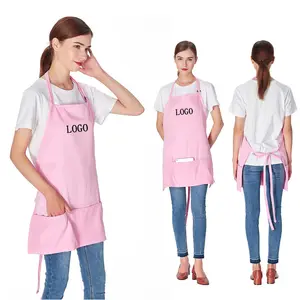 Özel baskı nakış Logo Salon mutfak güzellik stilist kadın yetişkinler için kısa 3 cepler pembe önlük tırnak