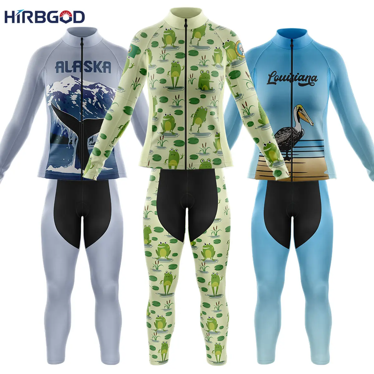 HIRBGOD Women's Cycling Long Sleeve Jersey And Pants Set Usa Animal Design Cycling Tee Shirts Ladies Bicycle Shorts