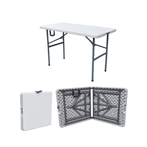 Rectangular folding camping table , 4 foot HDPE plastic foldable camping table , portable outdoor table with handle