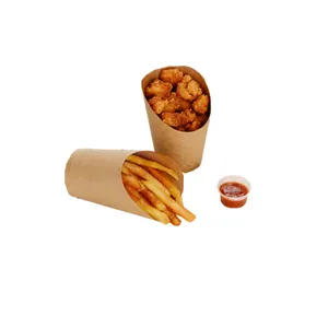 定制设计流行牛皮纸油炸薯片杯带手柄带走纸板面包盒