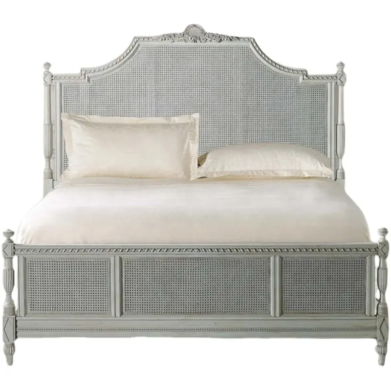 Hot selling French Style Retro Bedroom Furniture Wooden Solid Wood Bed Natural king size Bed