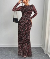 T26380  Gaun Wanita Elegan Slim Fit Lengan Panjang Feminin Model Ketat Berbahan Mesh dengan Aksen Pinggang