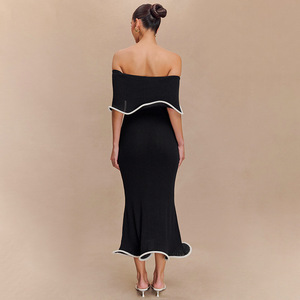 <span class=keywords><strong>Robe</strong></span> de soirée mi-longue élégante décontractée pour femmes, <span class=keywords><strong>robe</strong></span> de soirée formelle d'été, <span class=keywords><strong>robe</strong></span> <span class=keywords><strong>bustier</strong></span> sans bretelles à volants, <span class=keywords><strong>robe</strong></span> longue <span class=keywords><strong>noire</strong></span> de soirée - Product Image 4
