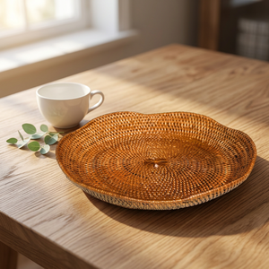 Bandeja Decorativa Individual de Bambú Tejida a Mano, Clásica, para Cocina o Escritorio, para Almacenamiento de Alimentos, Irregular, Color Marrón Natural, la Más Vendida en Indonesia - Product Image 1