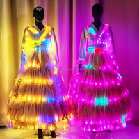 Robe chinoise ancienne en mousseline fluide pour femmes, style Hanfu, avec LED, pour événements nocturnes, carnaval, scène, cosplay, festival, spectacle