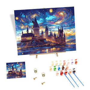 Peintures de paysages personnalisables, peinture par numéros DIY, adaptées aux adultes, châteaux sous le ciel étoilé de nuit, décoration artisanale pour <span class=keywords><strong>la</strong></span> <span class=keywords><strong>maison</strong></span> - Product Image 1