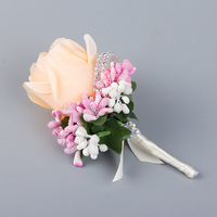 Boutonnière de marié, boutonnières pour garçons d'honneur, fleurs artificielles en soie, rose, broche, accessoires, décoration de costume de bal