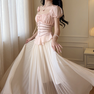 Damen-Bluse mit quadratischem Ausschnitt, Puffärmeln, schulterfreiem Schnürkorsett, Rüschen und <span class=keywords><strong>Peplum</strong></span> für Sommerurlaub, Party und Dates - Product Image 5