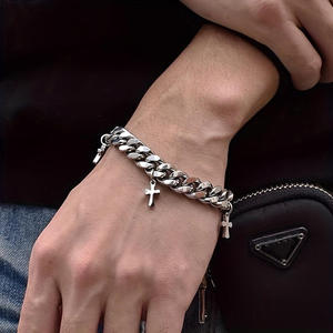 Bracelet en Acier Titane avec Croix pour Hommes et Femmes, Chaîne à Maillons en Pierre Naturelle, Nouvelle Arrivée, Style Froid, Bracelet Électroplaqué - Product Image 4