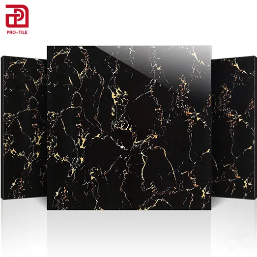 glazed polished granite glossy black golden marble tiles for kitchen