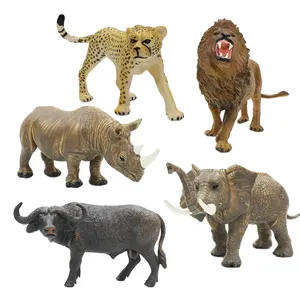 African The Big 5 Animal Model Hollow Plastic PVC Rhinoceros Lion Elephant Buffalo Leopard Toy