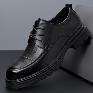 Spring Premium Men's Shoes <b>Top</b>-Grain Leather Business Loafers Commuter Shoes Genuine Leather Thick-Soled Casual Lace-Up Loafers - Product Image 3