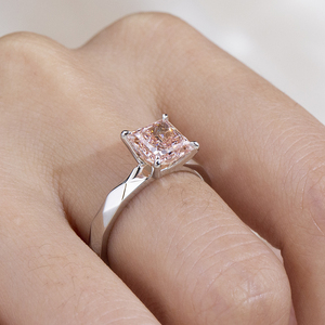 Bague de fiançailles solitaire en platine PT950 avec diamant rose de laboratoire taille princesse MSR-2226 Messi Jewelry - Product Image 3
