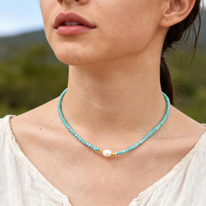 Collar Bingxin con Cuentas Azules y Detalles en Oro, Tema Oceánico, Accesorio Versátil para el Verano, Uso Diario y Vacaciones - Product Image 5