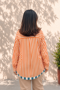 เสื้อเชิ้ตผ้าฝ้ายทอลายทางทรงหลวมติดกระดุมสำหรับผู้หญิง |   ชุดลำลองสำหรับใส่ทุกวันพร้อมลวดลายสนุกสนาน - Product Image 2