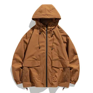 Streetwear Windjacke Cargo-Tasche Polyester Unisex-Jacke wasserdichte Kapuze dünner modischer Manteljacke für Herren und Damen