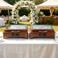 Chauffe-Plats Électrique Rectangulaire de Luxe 9L pour Hôtels, Motif Bois, Haute Qualité, pour Traiteur