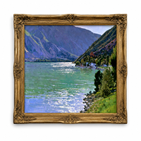 Pintura al Óleo de Paisaje de Lago Alpino, Arte de Pared en Lienzo Enmarcado en Oro Vintage, Hecho a Mano, Tamaño Personalizado para Hotel, Villa, Sala de Estar, Dormitorio