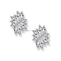 Boucles d'oreilles chandelier en forme de fleur RE4080, zircon plaqué rhodium, vente en gros, bijoux de mariage pour femmes