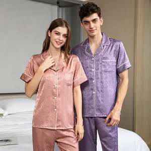Zomer Ijzen Pyjama Heren Satijnen Jacquard Bedrukt Heren Huiskleding Nachtkleding Met Korte Mouwen