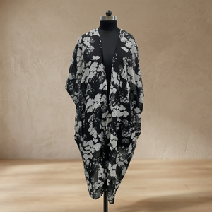 Floral Print Chiffon Maxi <b>Dress</b> V-Neck Batwing Sleeve Loose <b>Boho</b> Style Asymmetrical Hem <b>Summer</b> Casual Wear - Product Image 3