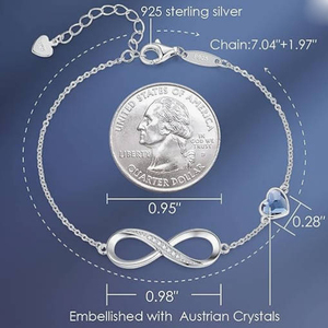 Custom logo Infinity Heart Symbol Charm Link <b>Bracelet</b> for Women Sterling Silver Stainless Steel Adjustable Mother's Day Gift - Product Image 4