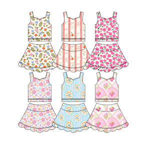 Vestido de Verano para Bebé Niña, Modelo GSD3951, Personalizado, con Estampado de Flores y Rayas Azules, Manga Corta, Largo hasta la Rodilla, Transpirable, Venta al Por Mayor - Product Image 1