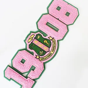 Wholesale 1908 Pink Number Patch Towel Iron On College Embroidery Chenille Patches