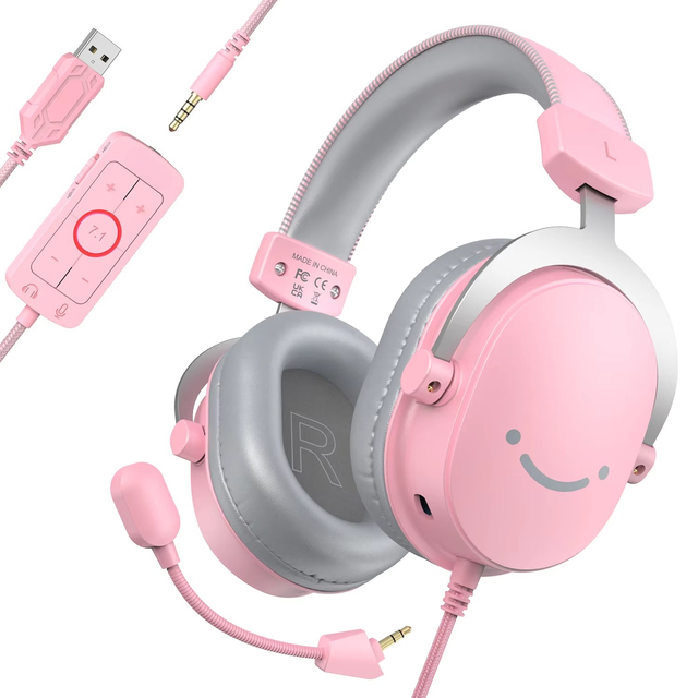 Computer Headset 3.5mm Noise Reduction Gaming Over-Ear Headphones 7.1Virtual Surround Wired USB Headset Gamer