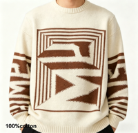 Pull en coton jacquard personnalisé pour homme, motif géométrique vintage, tricoté, style rétro streetwear, coupe oversize, maille douce