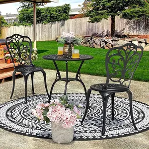 Outdoor Patio Garden Table And Chair Set Vintage Garden Chair 3-Piece Set With 1.97 Inch Umbrella Hole