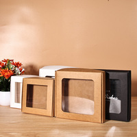 Boîte cadeau en papier kraft avec logo personnalisé, boîte d'emballage avec fenêtre, cadre photo, boîte d'emballage pour gâteaux de lune, boîte d'emballage pour savon