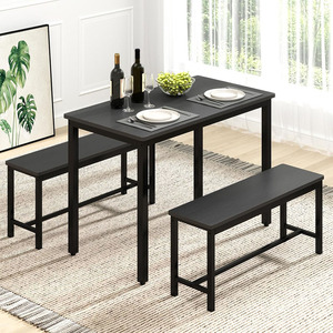 Ensemble table <span class=keywords><strong>et</strong></span> <span class=keywords><strong>chaises</strong></span> de salle à manger moderne pour <span class=keywords><strong>4</strong></span> personnes, peu encombrant avec 2 <span class=keywords><strong>pieds</strong></span> réglables, bancs de petit-déjeuner - Product Image 1