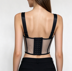 Lingerie sexy pour femme, bustier corset transparent en maille, crop top, soutien-gorge push-up, gaine sculptante, style gothique pour scène - Product Image 5