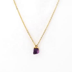 สร้อยคอจี้พลอยสีม่วงอเมทิสต์เครื่องประดับทองชุบด้วยไฟฟ้าอัญมณีธรรมชาติจี้สร้อยคออัญมณี - Product Image 5