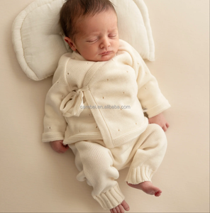 Ensemble de vêtements en tricot pour nouveau-nés, pull en coton pointelle, kimono en tricot et <span class=keywords><strong>pantalon</strong></span>, ensemble 2 pièces, accessoires photo pour bébés - Product Image 1