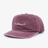 Topi Baseball 5 Panel Vintage BSCI Factory, Pinggiran Sedikit Melengkung, Bahan Katun Distressed Washed, Tanpa Struktur, Bordir Logo Custom