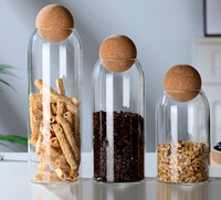 Stoples Kaca dengan Tutup Gabus Bulat, Kaca Borosilikat Tinggi, Wadah Penyimpanan Kopi, Wadah Penyimpanan Makanan Dapur, Wadah Teh, Kacang, Rempah-rempah