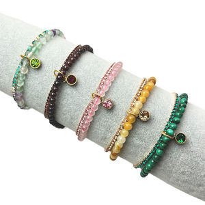 Bracelet en pierre naturelle de 4mm & Lnsert Drill Bracelet Set Bling Girl Jewelry Elastic Shinning Teniss Bracelets Set - Product Image 3