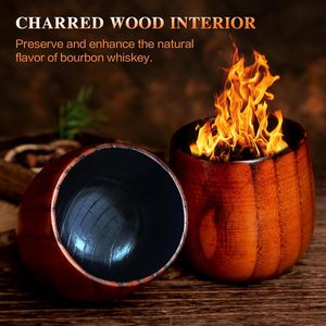 Ensemble de verres à whisky bourbon à l'ancienne en bois brûlé artisanal de 11 oz pour boire du café, du thé, du whisky - Product Image 3