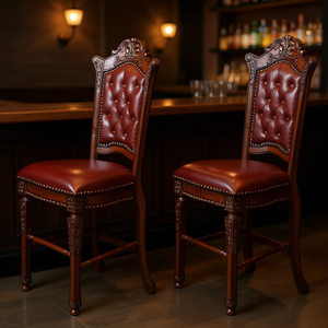 Ensemble de 2 tabourets de bar à hauteur de comptoir avec garniture à clous, finition cerisier, en cuir, style traditionnel, meubles de bar - Product Image 2