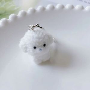 Lindo Llavero de Plástico con Diseño de Cachorro Blanco, Adornos de Resina con Flocado 3D, Colgantes para Mochila, Accesorios Decorativos para Bolsos - Product Image 4