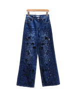 Nouveauté d'été haut de gamme pour femmes, jean en denim élégant brodé de fleurs et ajouré, design de créateur