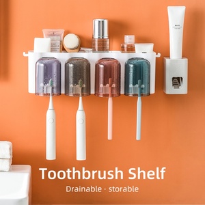 Household Wall-Mounted Plastic <b>Toothpaste</b> <b>Dispenser</b> Holder Toothbrush Rack No Trace Stickers for Washing Teeth Set Bathroom - Product Image 3