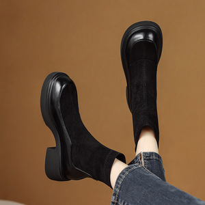 Botines de Ante Bicolor Marrón Oscuro, Zapatos Minimalistas para Combinaciones de Atuendos de Temporada Fría y Paseos por el Suburbio - Product Image 4